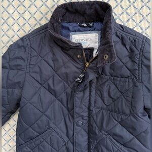 Crewcut Navy quilted coat with zipper and snaps and corduroy  trim size 3